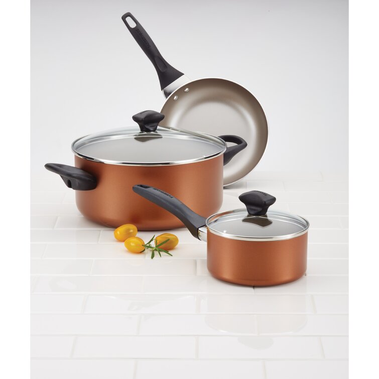 Farberware 15-Piece Dishwasher Safe High Performance Nonstick Pots and Pans/ Cookware Set, Copper 