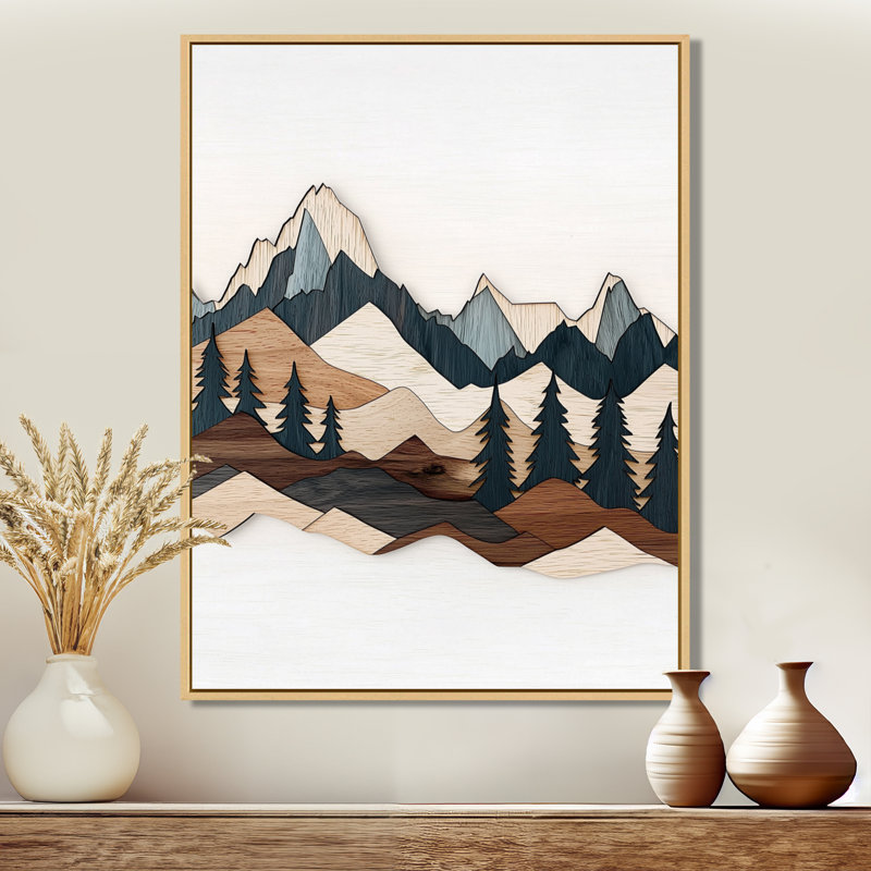 «Brown Black Dancing On the Mountain Horizons», art mural sur toile, paysage brun encadré, H 20 po x l 12 po, Cadre flottant