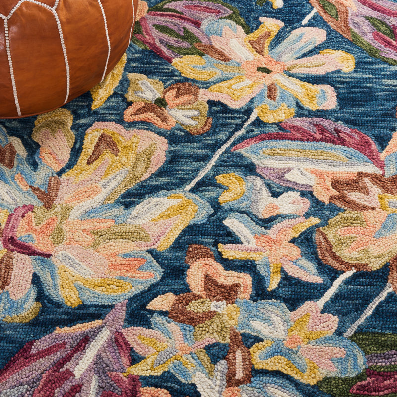 Katriona Hand Tufted Wool/Cotton Floral Rug in Gold/Blue, Rectangle 9' x 12'