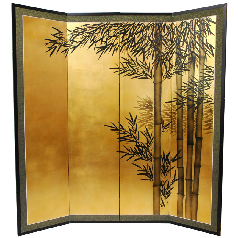 24" Leaf Bamboo 4 Panel Room Divider, 69.5" H x 67" W