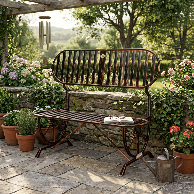 Banc en métal, banc de pique-nique convertible avec trou pour parasol, Poli or
