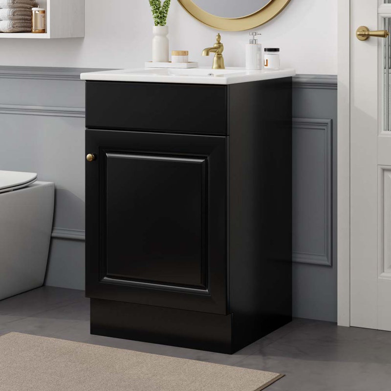 Meuble-lavabo 20 po avec lavabo en céramique, tablette réglable, Noir