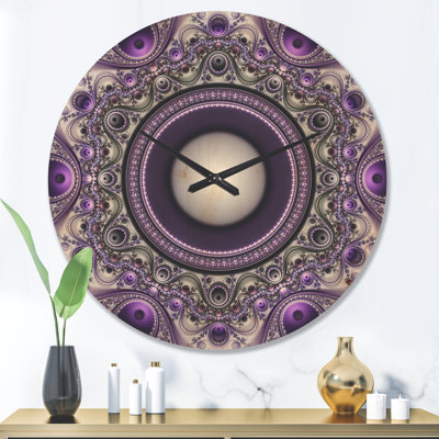 Purple Fractal Pattern withCircles - Modern Wood Wall Clock