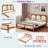 Wood Platform Bed With Rattan Headboard-665575502-665575497