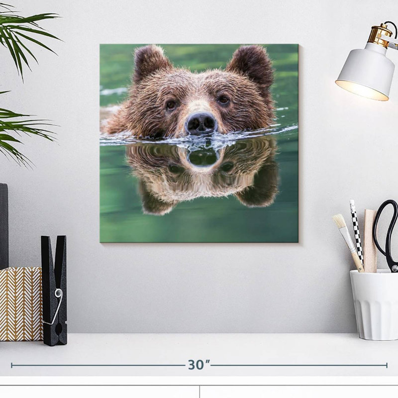 Brampt Grizzly Bear Swimming Reflection, 16'' H x 16'' W