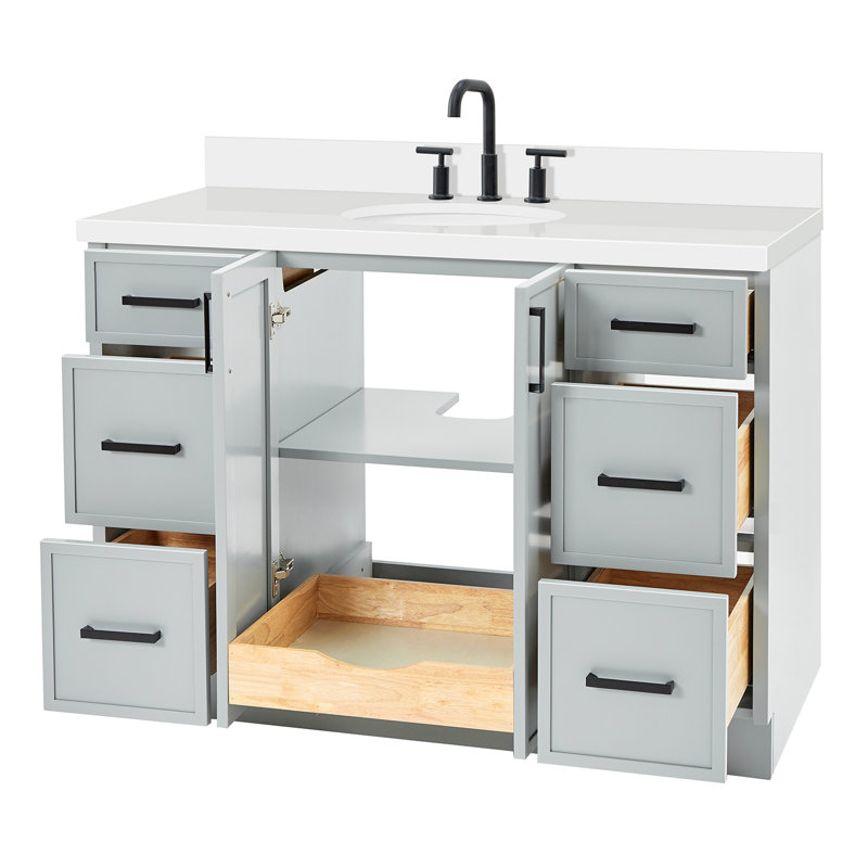 ARIEL Kellie 49 Single Sink Bathroom Vanity with Pure Quartz Top, Gray