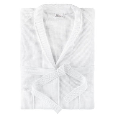 Peignoir 100% coton biologique - Peignoir doux et léger en coton gaufré pour les femmes et les hommes en toutes saisons - GOTS et peignoir de luxe gaufré 275 g / m² certifié Fairtrade (moyen, blanc)
