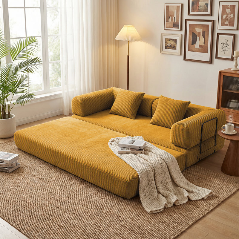 Canapé futon 2-en-1 pliable avec coussins amovibles, Orange
