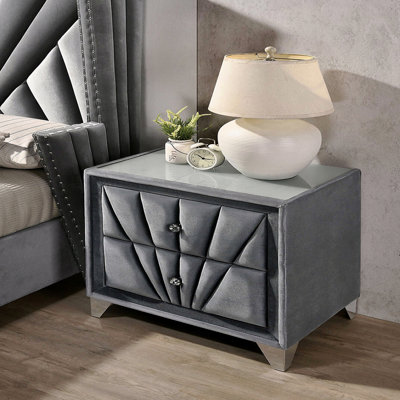 Table de chevet rembourrée en tissu avec 2 tiroirs