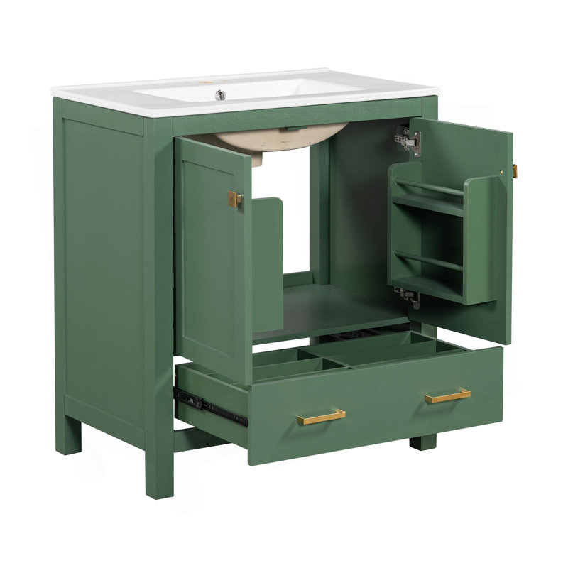 Ensemble de meuble-lavabo vert 60 po avec double meuble-lavabo (séparé), double lavabo en céramique, tablette de rangement et tiroirs séparés (miroir non inclus) - Solution de salle de bain moderne pour salles de bain spacieuses