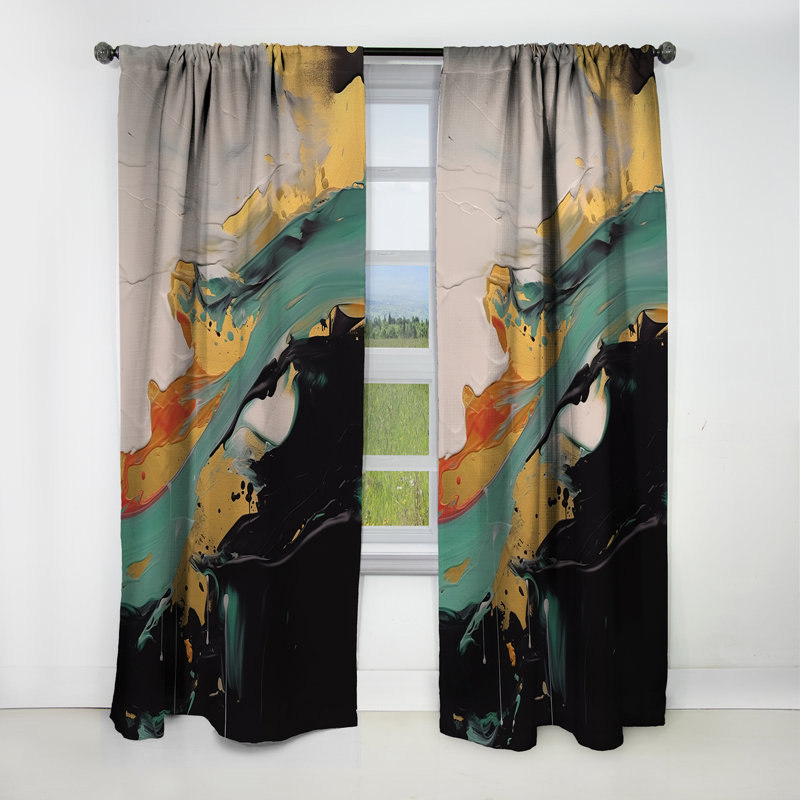 Rideaux abstraits - Rideaux abstraits - 1 panneau vert et or mystiques, L 52 po x L 120 po