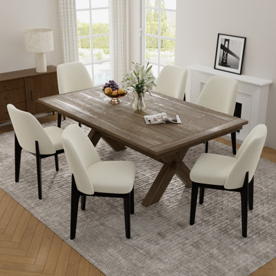Bason 19.5" H Polyester Upholstered Dining Chair With Black Solid Wood Legs（Set Of 6）