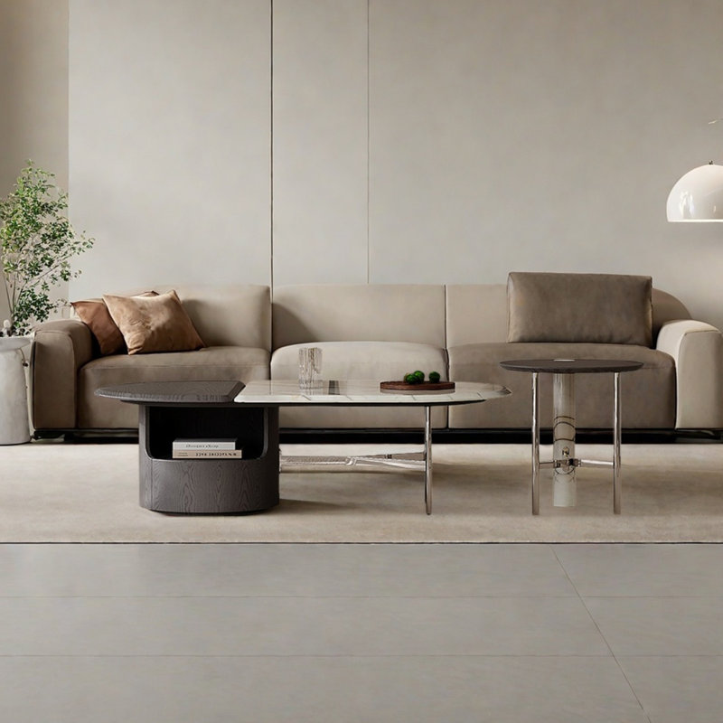 Wood & Marble Coffee Table Set