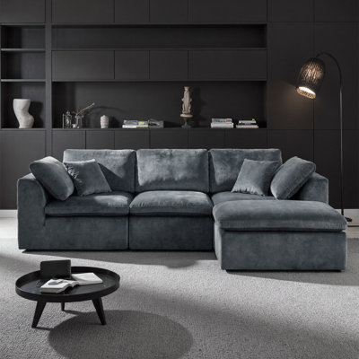 Modern Sectional Sofa with Chaise Lounge Dark Grey Chenille Comfortable Sleeper by Latitude Run