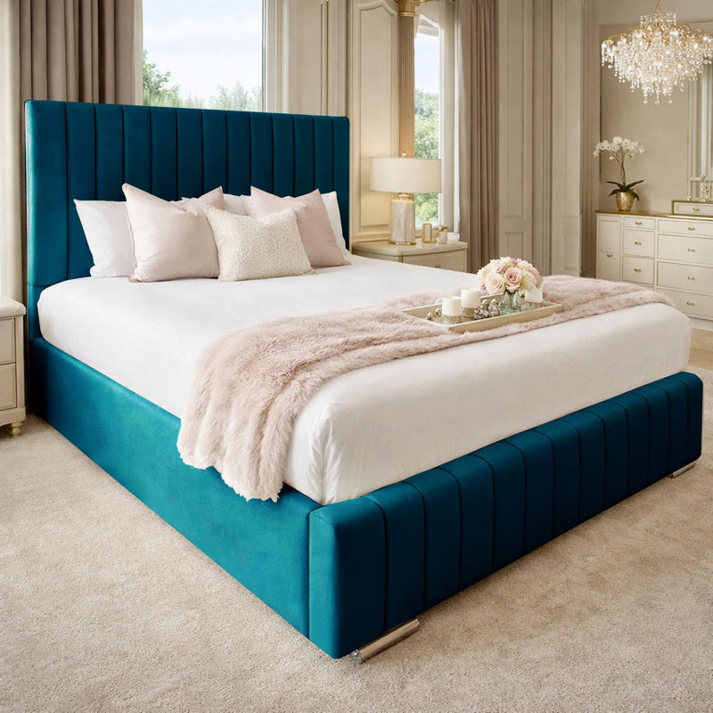 Upholstered Velvet Bed, Kingsize (5'), Mallard