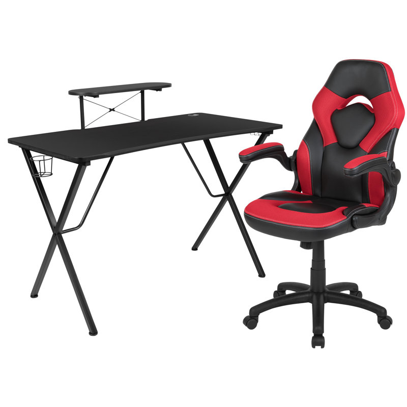 Bridesdale 2 Piece Computer Desk Office Set, Red/Black