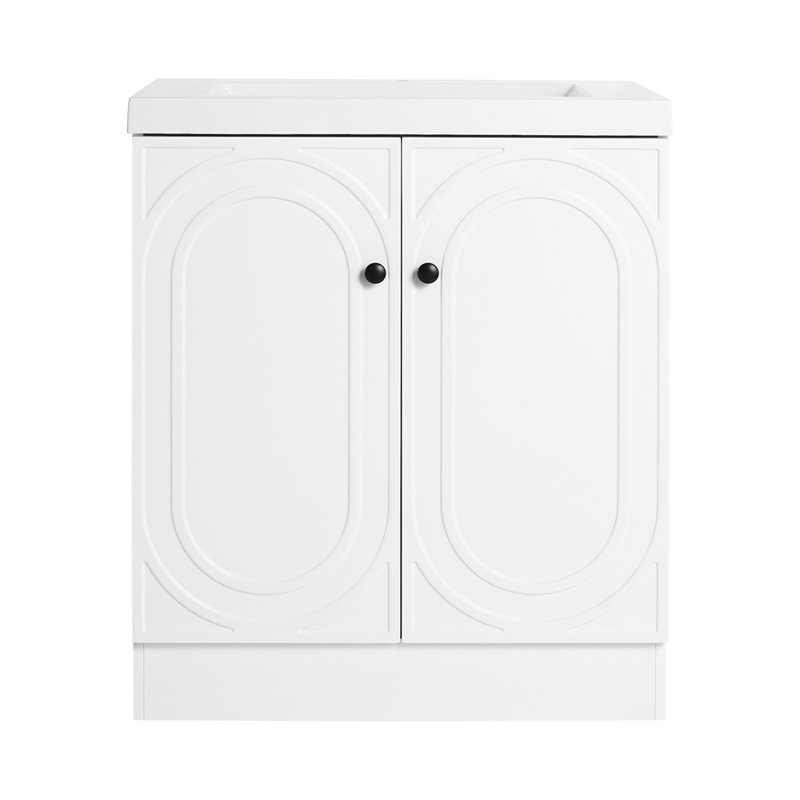 Lavabo de salle de bain autoportant 30 po en résine blanche et 2 portes d'armoire à fermeture en douceur, Blanc