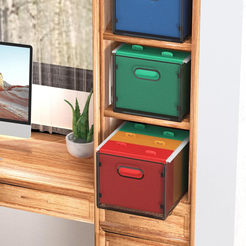 2 Pack Hanging File Organizer, Mesh File Folder Box Filing Box File Storage Boxes, Letter Size