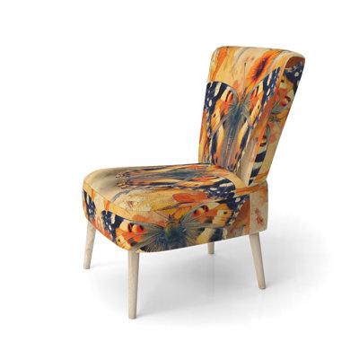 Orange Buttlerfly In Watercolor Painting - Velvet Upholstered Floral Accent Side Chair