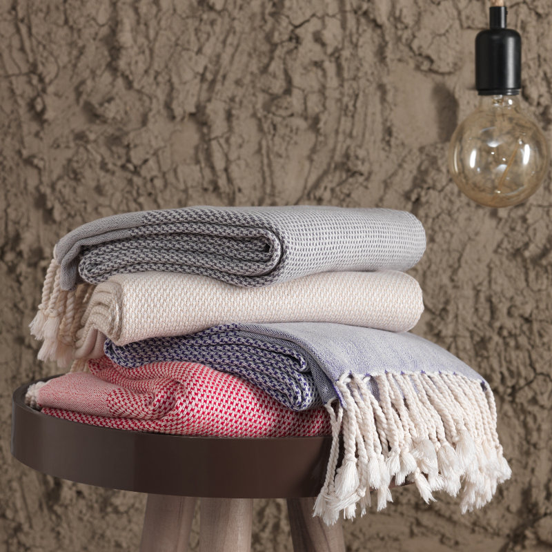 Serviette de bain géométrique 100% coton, Rouge