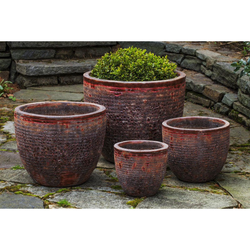 Aspara Handcrafted Round Terracotta Outdoor Planter, Angkor Red