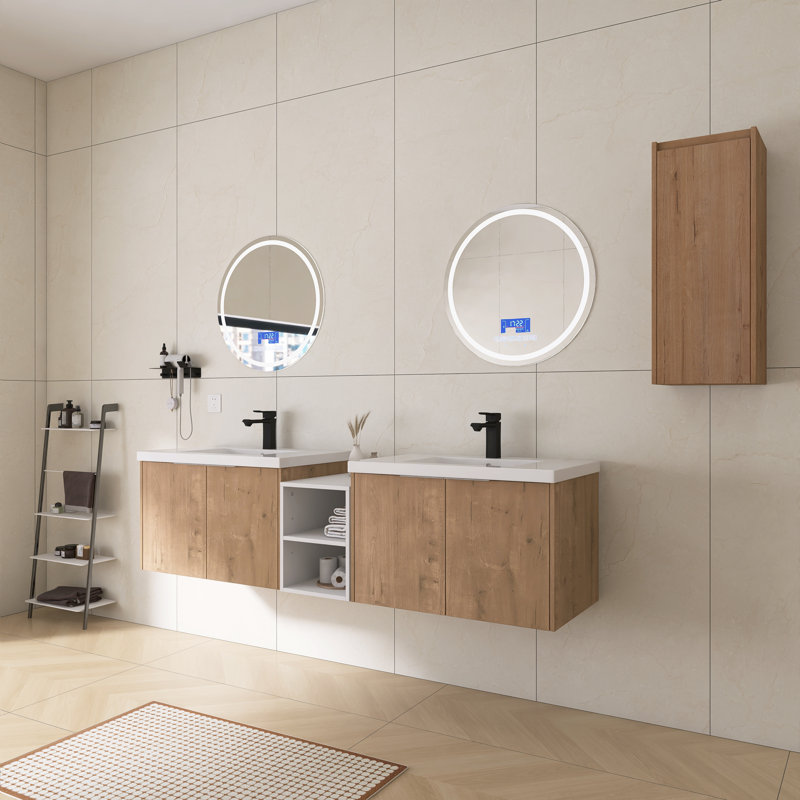 Ensemble de meuble-lavabo double 72 po avec lavabo en résine, petite tablette de rangement et armoire murale 72 po, 72"