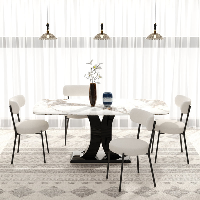 Ensemble de salle à manger rectangulaire moderne avec chaise Teddy, Noir / blanc, 5 pièces (table, 4 chaises), Blanc