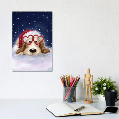 Dog With Santa S Hat by MAKIKO - Wrapped Canvas Print