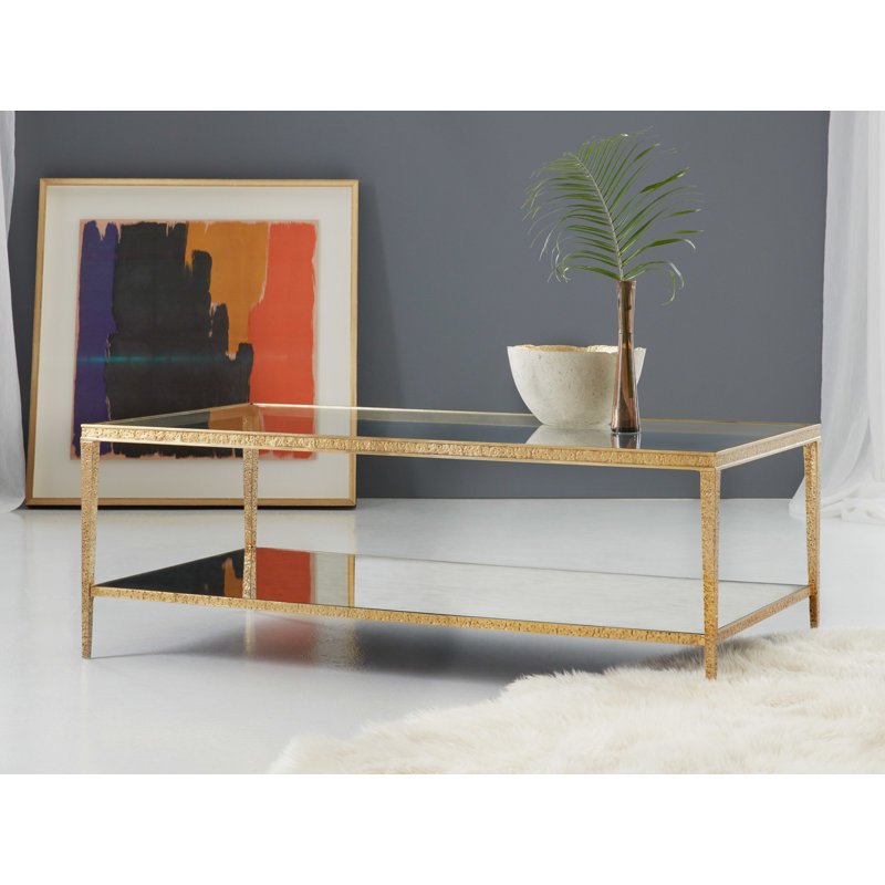 Sculpture Glass Cocktail Table, Antique Brass