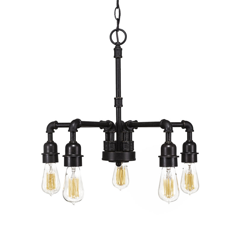 Eilif Vintage 5 Light Downlight Chandelier With 60 watt Amber Antique Bulbs, Aged Silver