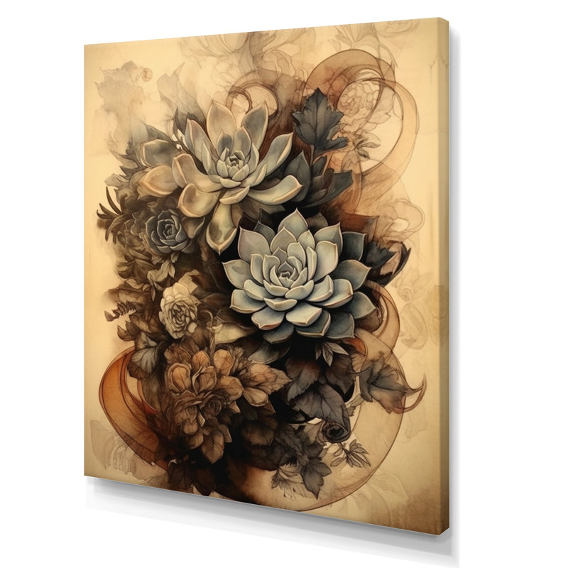 Gris, brun, résilience des plantes grasses, H 20 po x l 12 po x P 1 po, Toile tendue