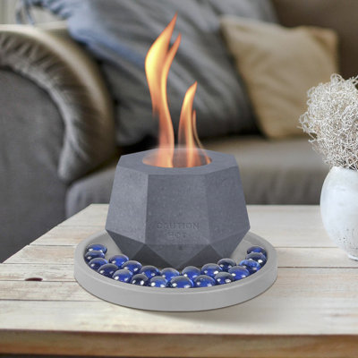 Kante 5.1 in. Octagonal Concrete Tabletop Fire Pit, Blue Fire Glass and 7.2 in. Base