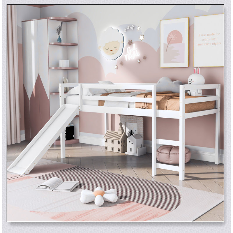 Lit mezzanine avec glissade, conception multifonctionnelle, Gray