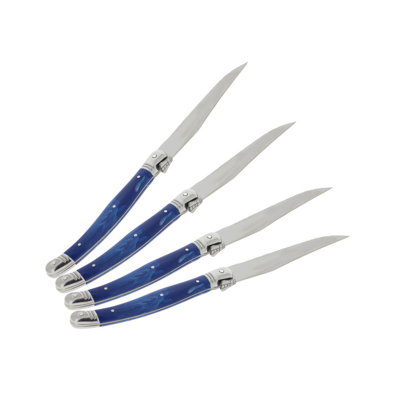 French Home Laguiole Steak Knives, 4-Piece Set, Blue Marble