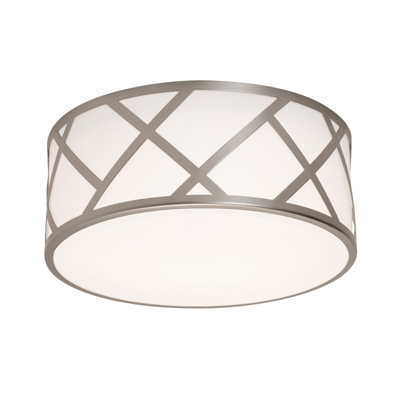 2 - Light 12.63" Shaded Drum Flush Mount, Satin Nickel