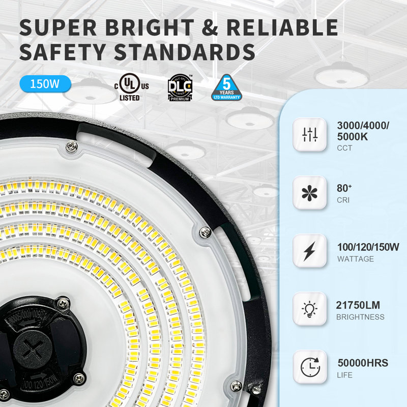 MUHB-3CCT LED UFO High Bay Light, 240W 34800 Lumen garage Lights for Factory Warehouse Shop, 7.1" H x 10.2" W x 10.2" D