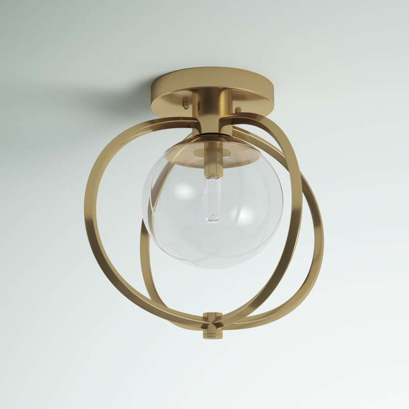 Kroll Glass Semi Flush Mount, Satin Brass
