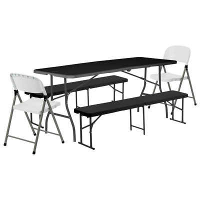 Harbour Housewares Folding Camping Picnic Table, Bench & Chair Set - 180cm (6ft)