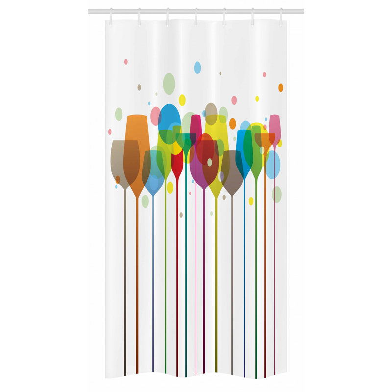 Multicolor Wine Glasses Fabric Shower Curtain with Hooks