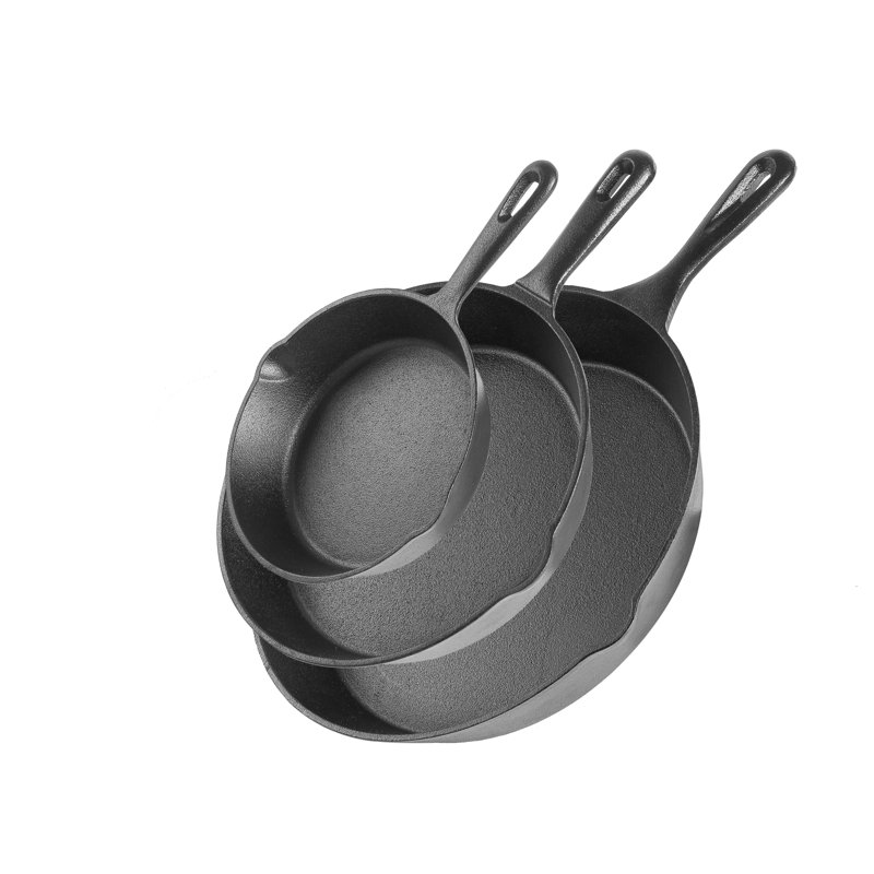Pre-Seasoned Black Cast Iron 3-Piece Skillet Set