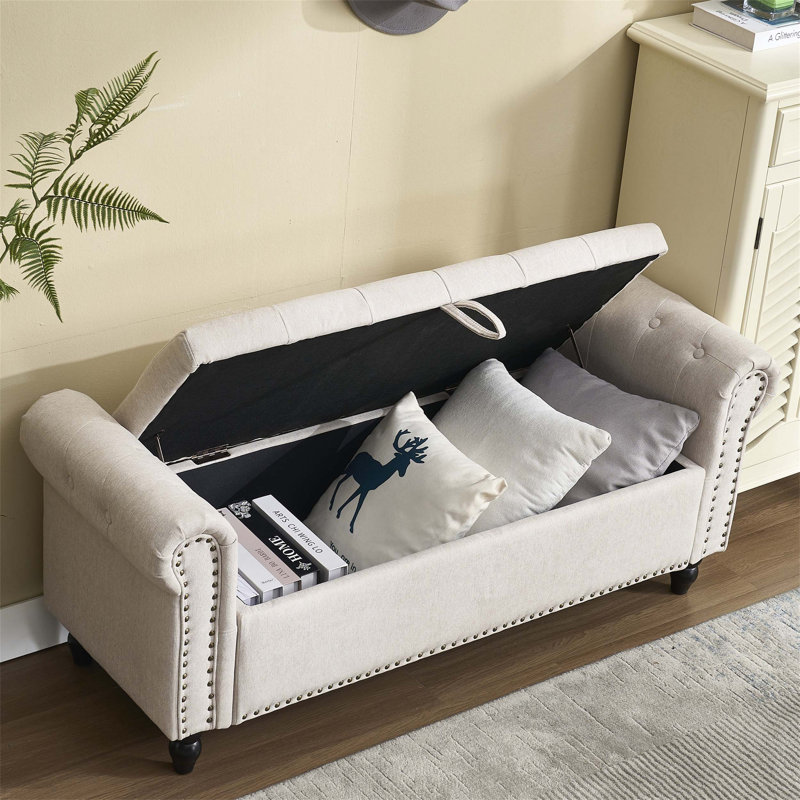 Banc rembourré polyvalent avec rangement spacieux pour toute pièce, Chameau