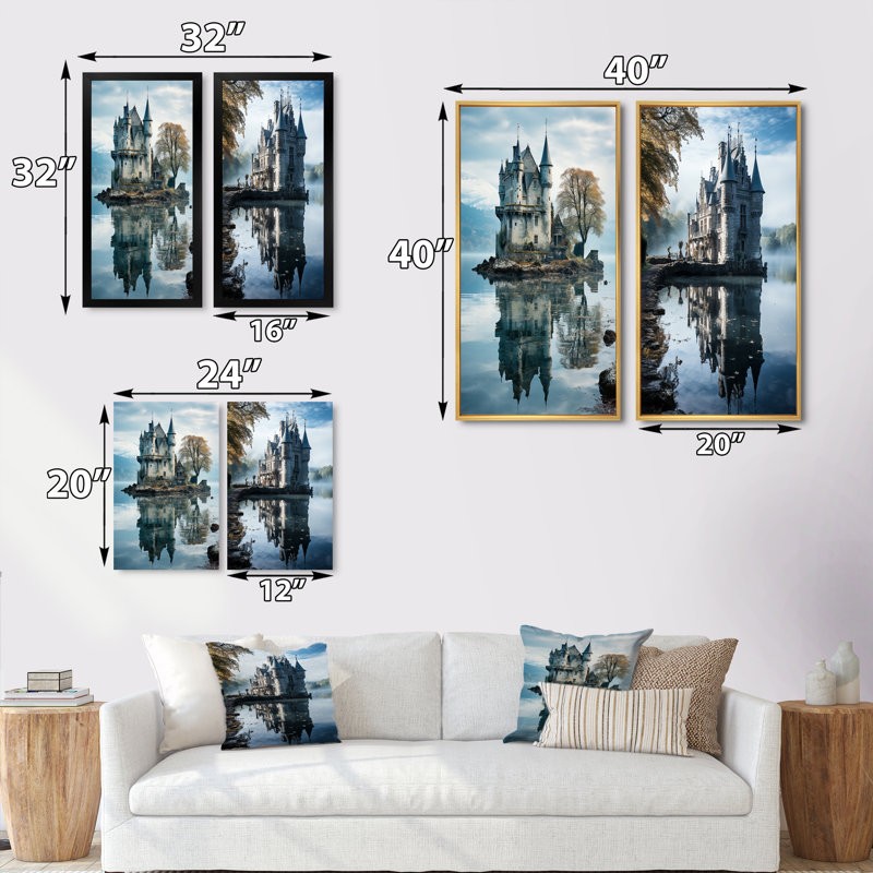 «Castles Dreamy Reflections», 2 pièces sur toile, H 32 po x l 32 po, Toile tendue