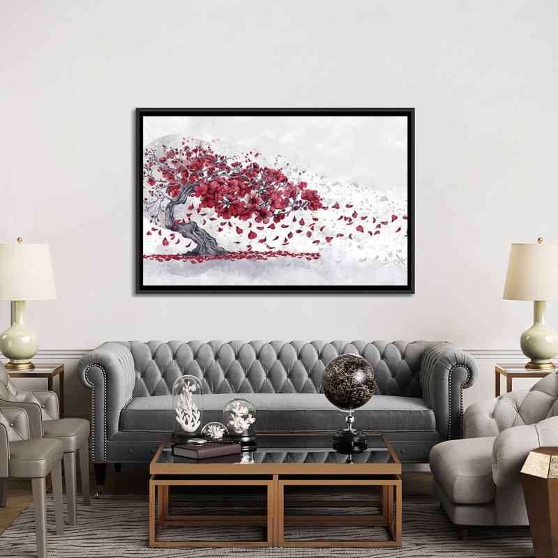Fleur de cerisier - impression sur toile tendue, H 40 po x l 60 po x 1,5 po, Toile avec cadre noir