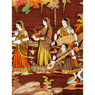 Art mural incrusté en bois "My Celestial Dance" de 72 pouces Radha Krishna & Gopis