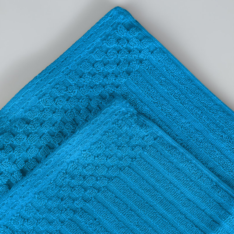 12-Piece Solid Highly Absorbent  and Checkered Border Cotton Towel Set, Azure
