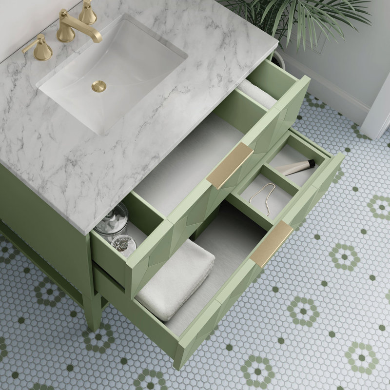 Emmeline 36'' W Single Vanity, Pistachio, Carrara White Marble, 8" Widespread
