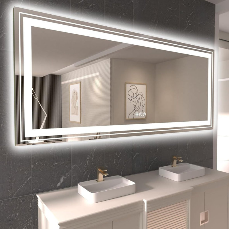 Miroir mural anti-buée, 36 po x 48 po, Blanc 3