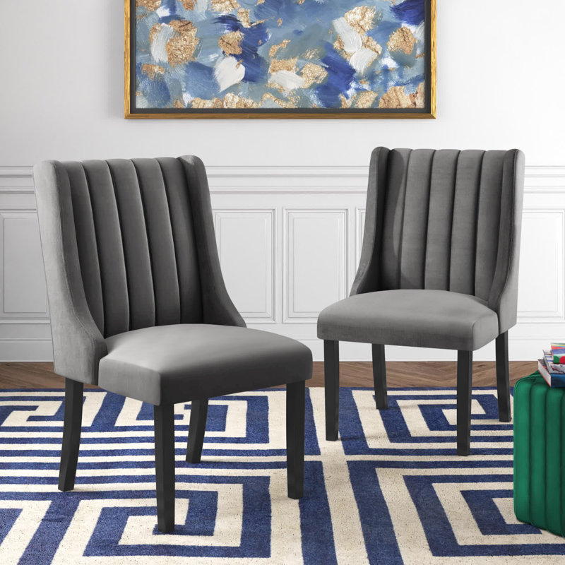 Renew Parsons Fabric Dining Side Chairs - Set of 2, Dark Gray Velvet