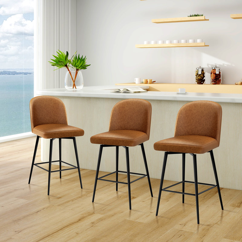 Kanasha 26.9" Swivel Counter Height Bar Stools, Light Brown, 3