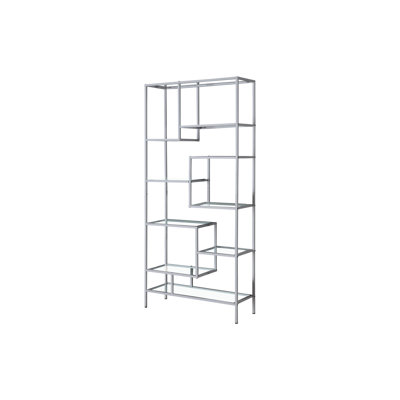 Bookshelf, Bookcase, Etagere, 72"H, Office, Bedroom, Clear Tempered Glass,  Metal, Contemporary, Modern